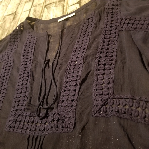 Daniel Rainn Top Womens Size Large Blue Boho Blouse Crochet - Picture 3 of 8